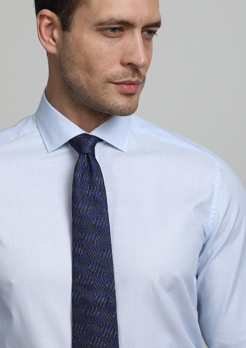 Blue Micro Regular Fit Weaving Classical 100% Cotton Shirt - 2