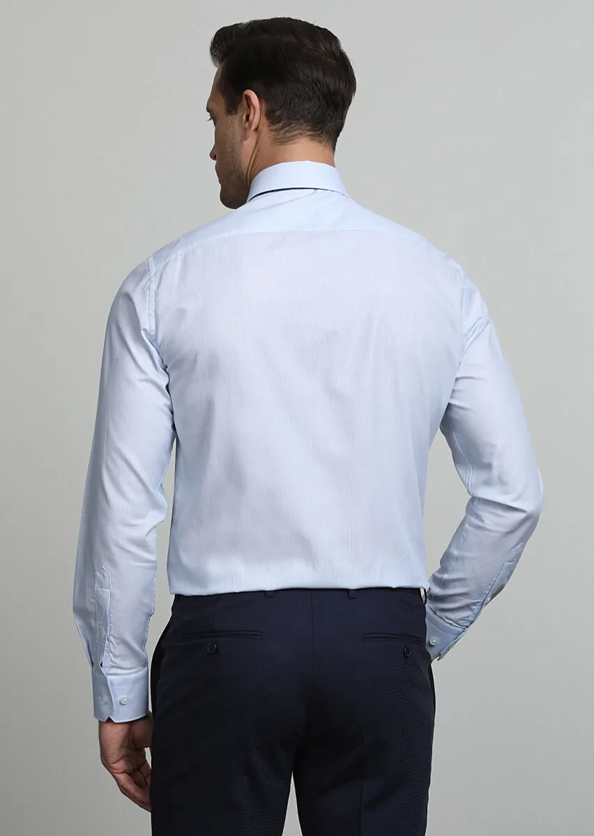 Blue Micro Regular Fit Weaving Classical 100% Cotton Shirt - 4