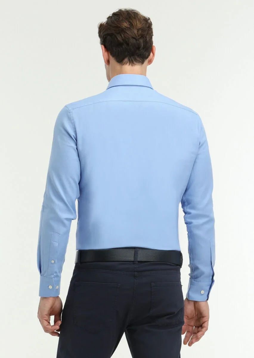 Blue Micro Regular Fit Weaving Classical 100% Cotton Shirt - 4