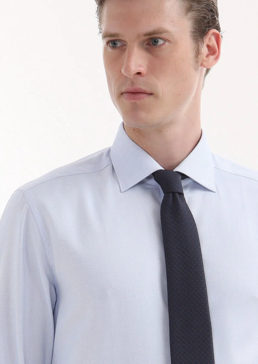 Blue Micro Regular Fit Weaving Classical 100% Cotton Shirt - 4