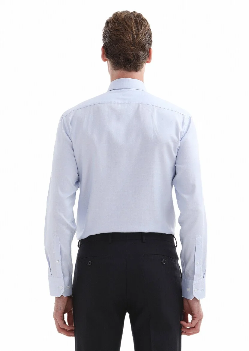 Blue Micro Regular Fit Weaving Classical 100% Cotton Shirt - 5