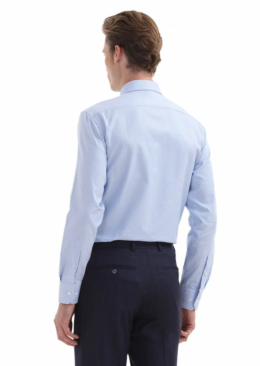 Blue Micro Regular Fit Weaving Classical 100% Cotton Shirt - 4