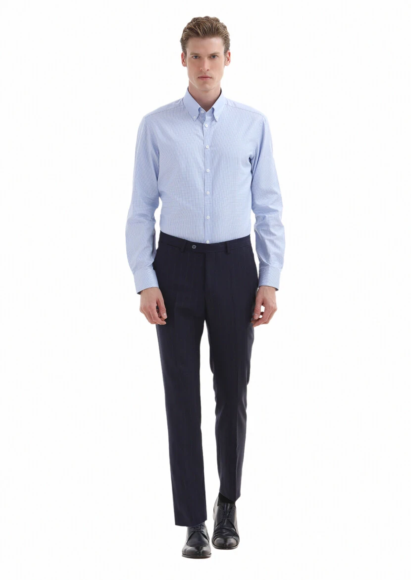 Blue Micro Regular Fit Weaving Classical 100% Cotton Shirt - 1