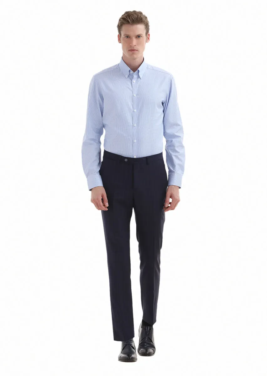 Blue Micro Regular Fit Weaving Classical 100% Cotton Shirt - 1