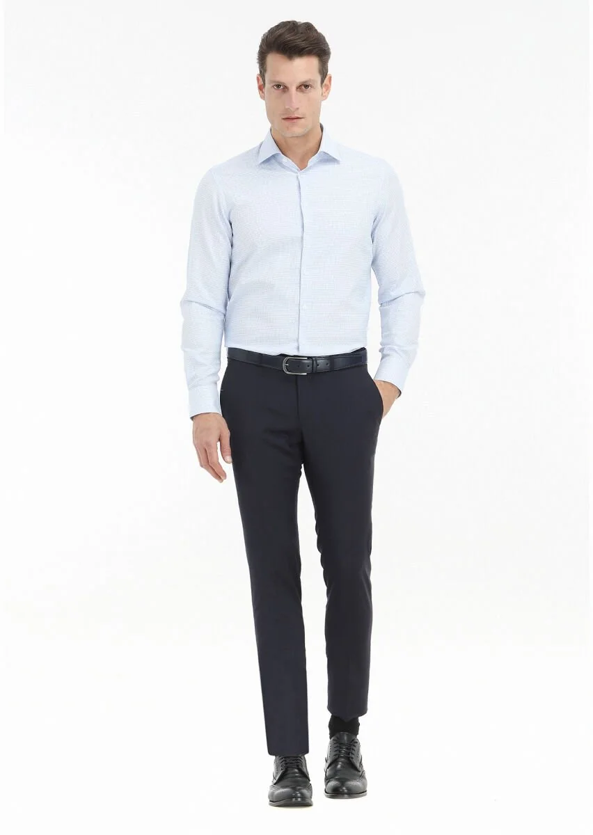 Blue Micro Regular Fit Weaving Classical 100% Cotton Shirt - 1
