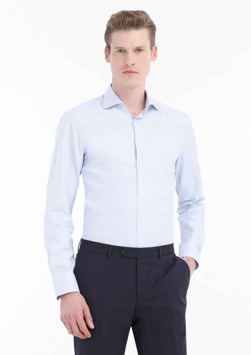 Blue Micro Regular Fit Weaving Classical 100% Cotton Shirt 