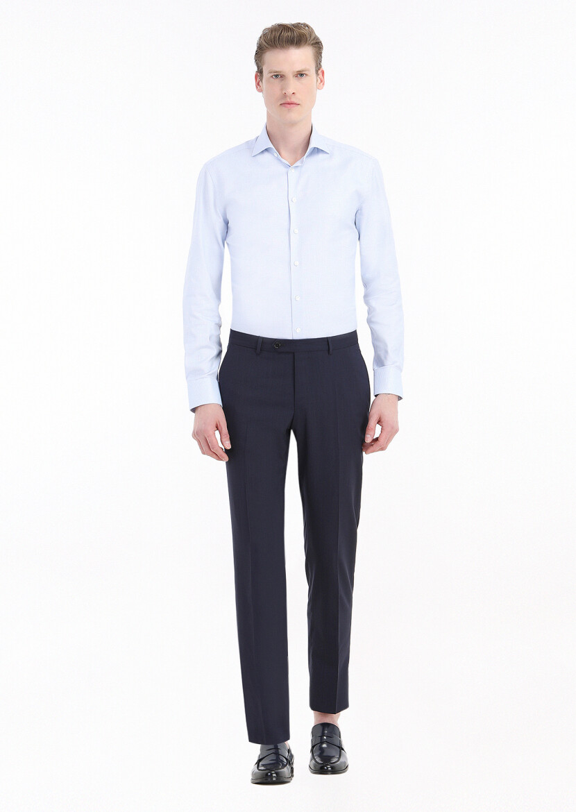 Blue Micro Regular Fit Weaving Classical 100% Cotton Shirt 