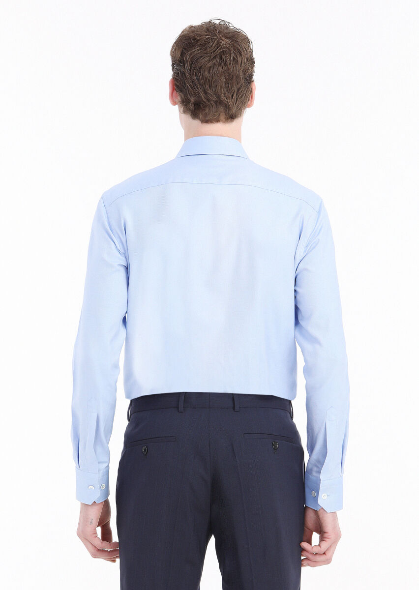Blue Micro Regular Fit Weaving Classical 100% Cotton Shirt - 4