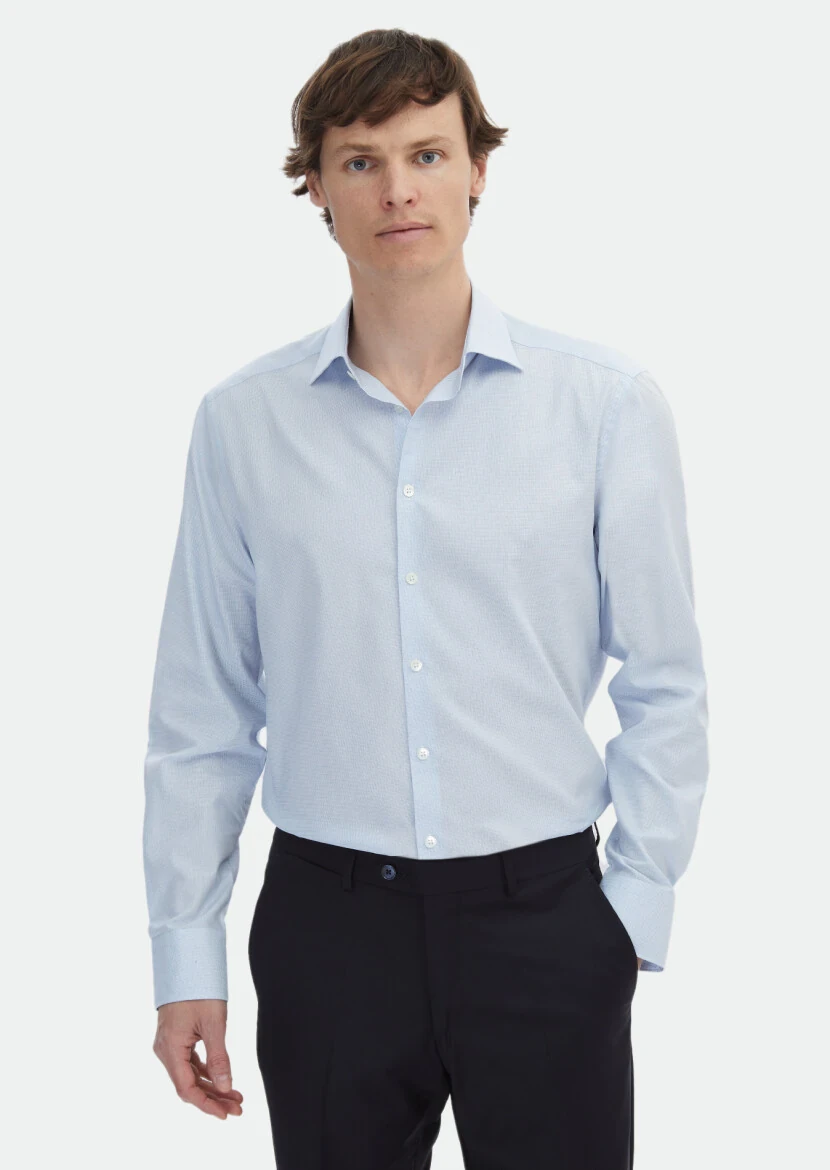 Blue Micro Regular Fit Weaving Classical 100% Cotton Shirt - RAMSEY