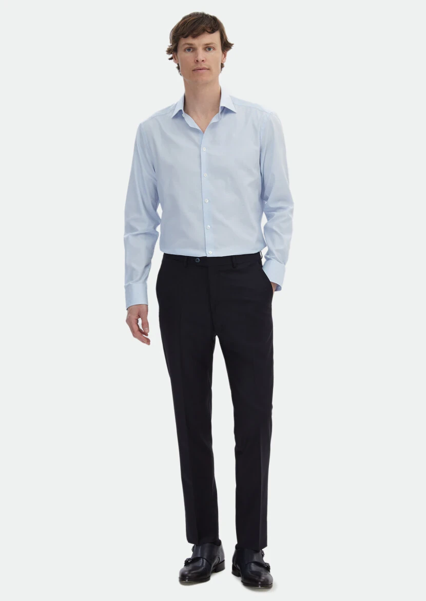 Blue Micro Regular Fit Weaving Classical 100% Cotton Shirt - RAMSEY