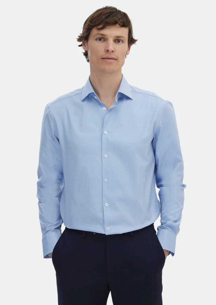 Blue Micro Regular Fit Weaving Classical 100% Cotton Shirt - RAMSEY