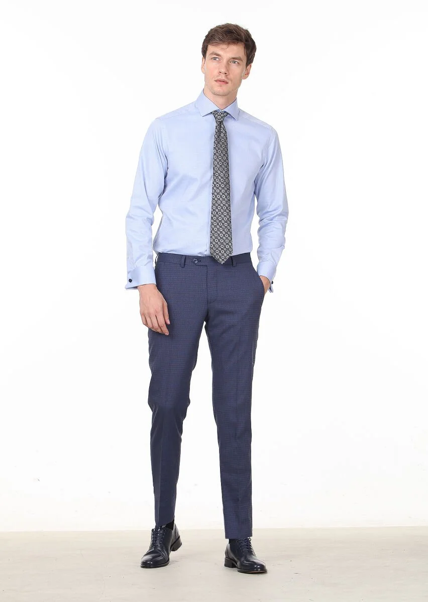 Blue Micro Regular Fit Weaving Classical Cotton Blended Shirt - 3