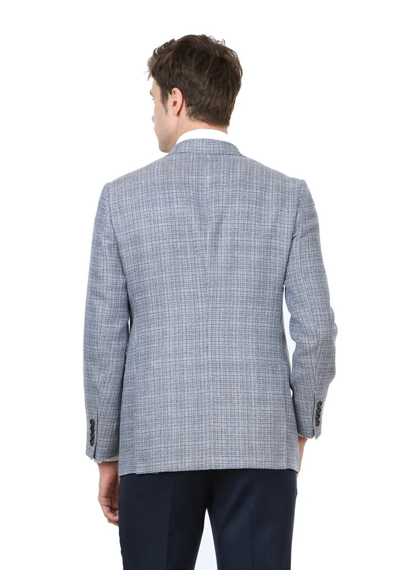 Blue Micro Regular Fit Wool Blended Jacket - 4