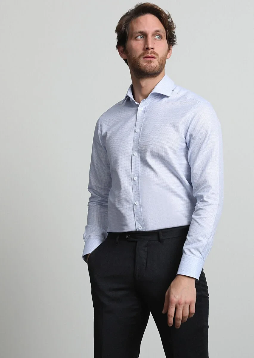 Blue Micro Weaving Classical 100% Cotton Shirt - 2