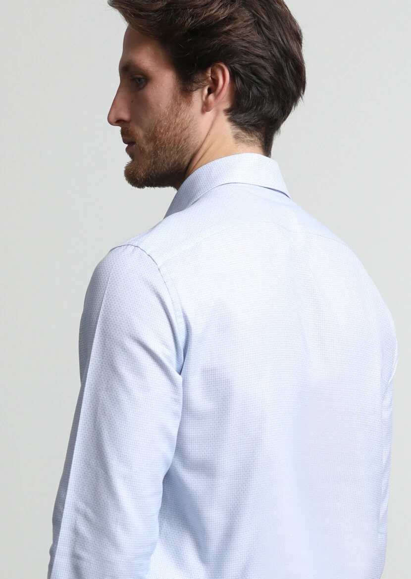 Blue Micro Weaving Classical 100% Cotton Shirt - 4