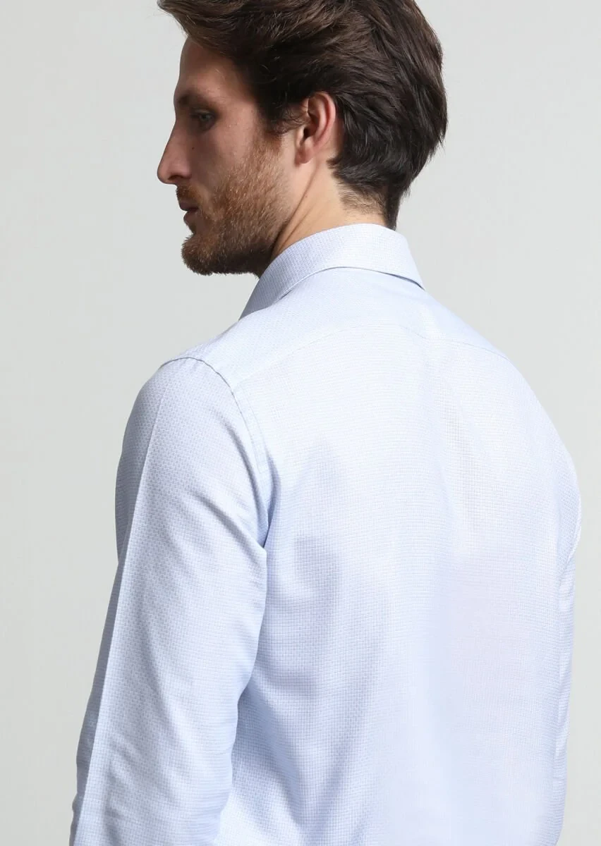 Blue Micro Weaving Classical 100% Cotton Shirt - 4
