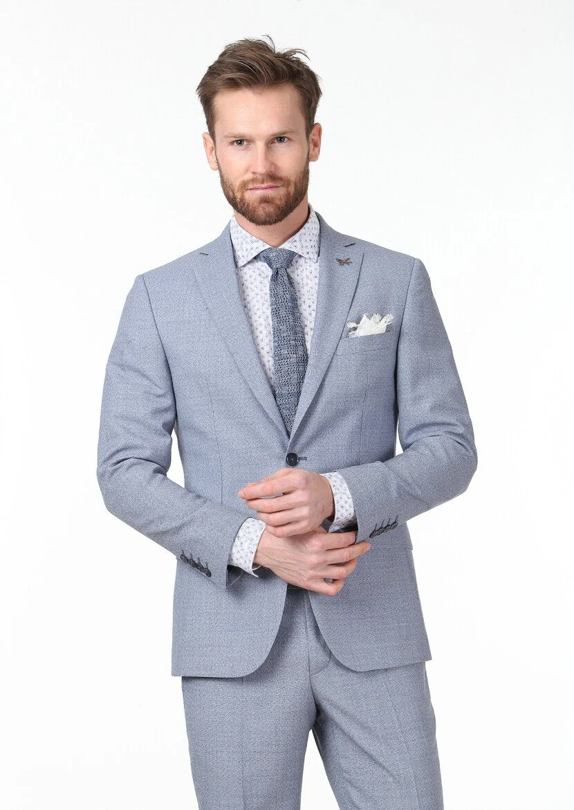 Blue Micro Zeroweight Slim Fit 100% Wool Suit - 1