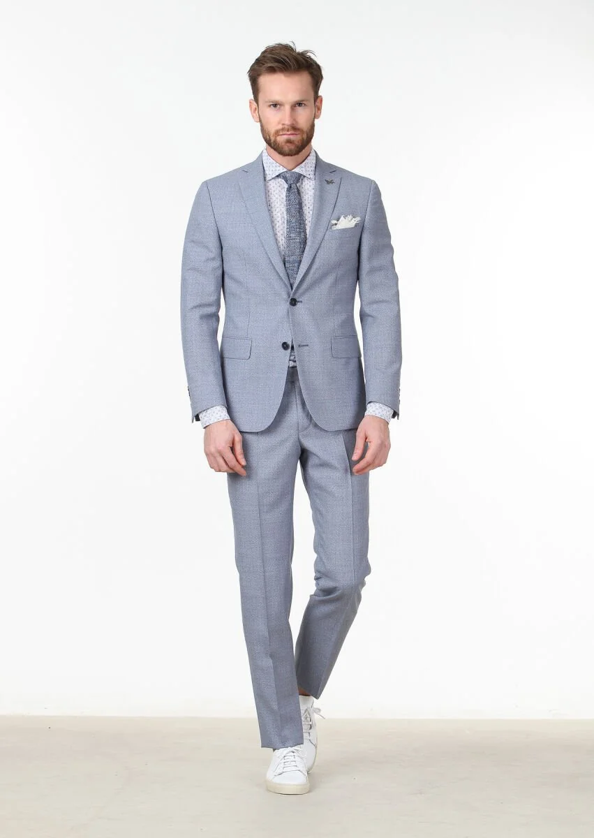 Blue Micro Zeroweight Slim Fit 100% Wool Suit - 2
