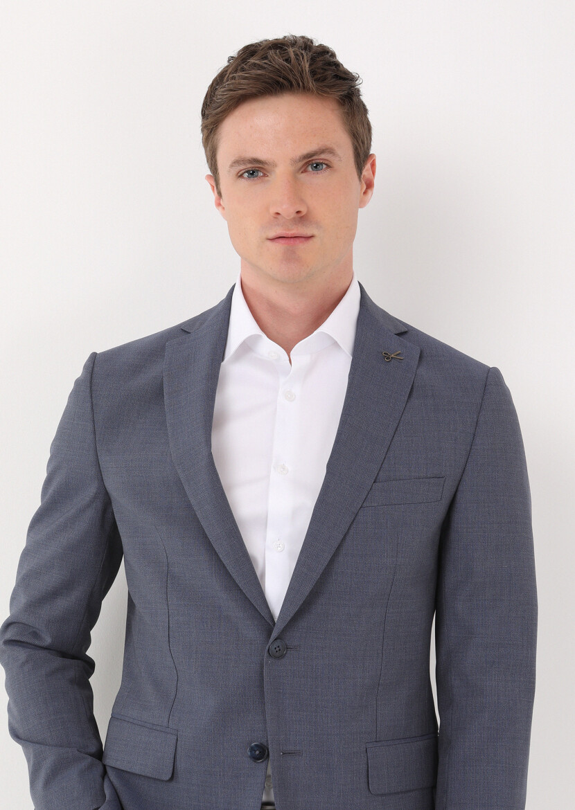 Blue Micro Zeroweight Slim Fit 100% Wool Suit - 2