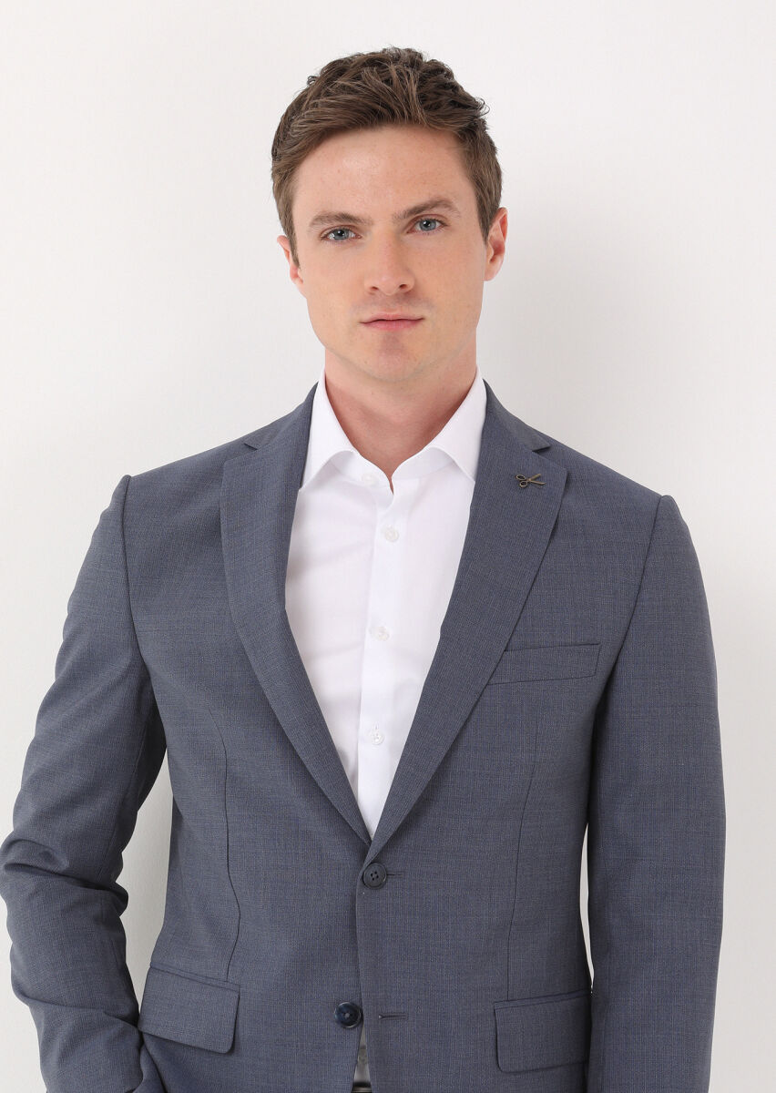 Blue Micro Zeroweight Slim Fit 100% Wool Suit - 2