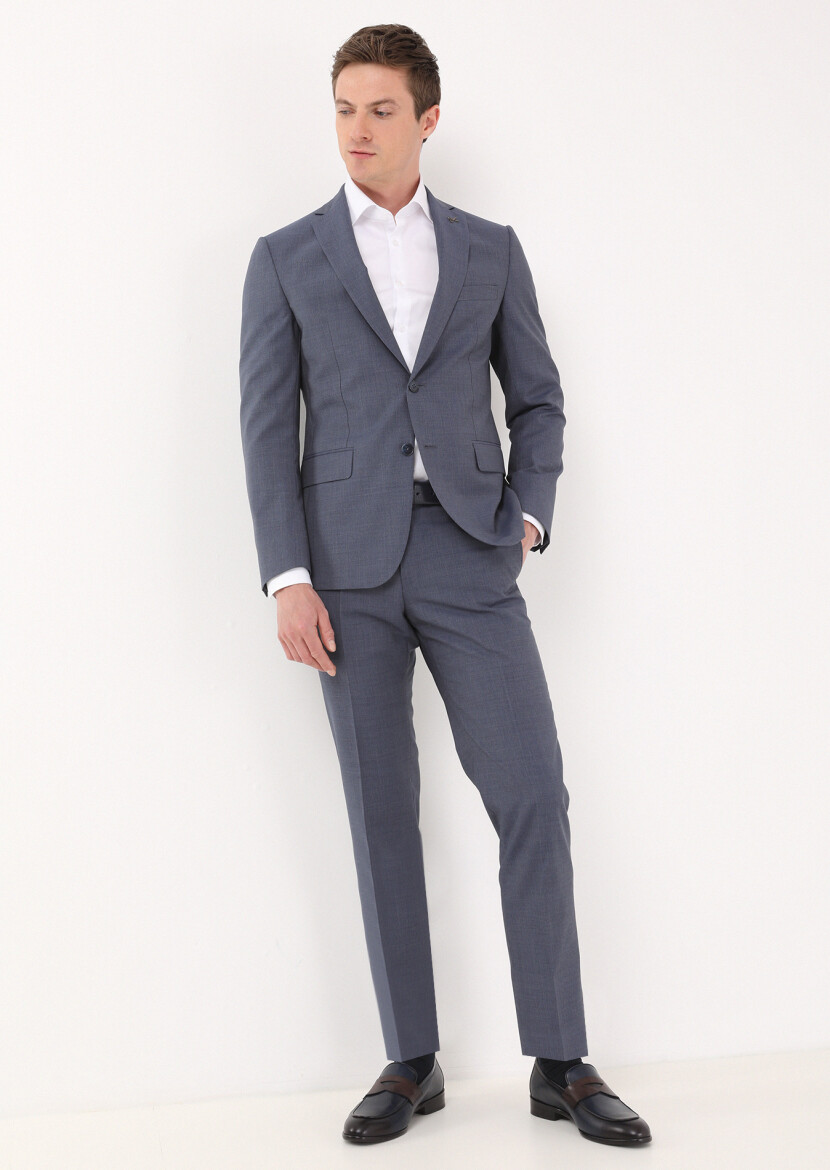 Blue Micro Zeroweight Slim Fit 100% Wool Suit - 3