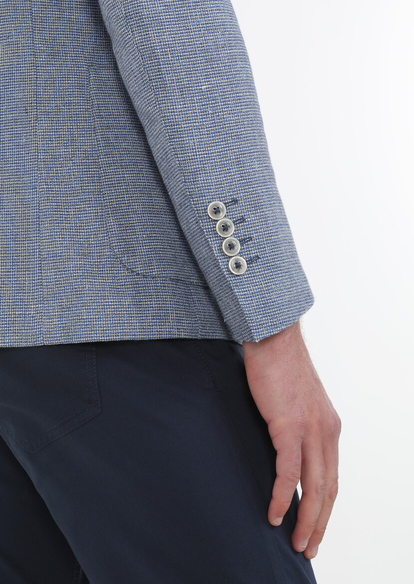 Blue Micro Zeroweight Slim Fit Cotton Blended Jacket - 5