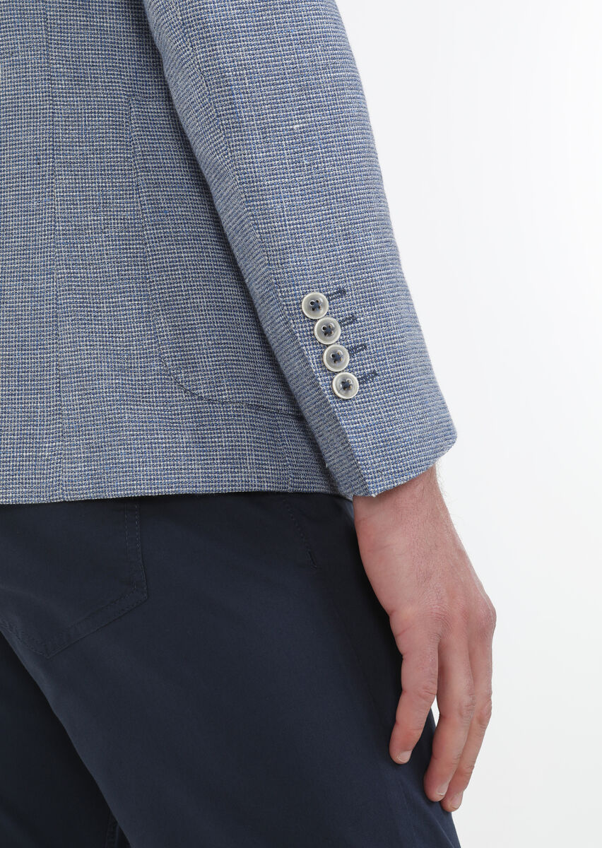 Blue Micro Zeroweight Slim Fit Cotton Blended Jacket - 5