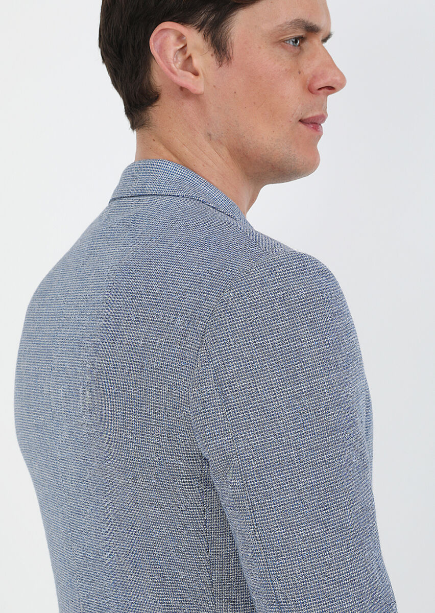 Blue Micro Zeroweight Slim Fit Cotton Blended Jacket - 6