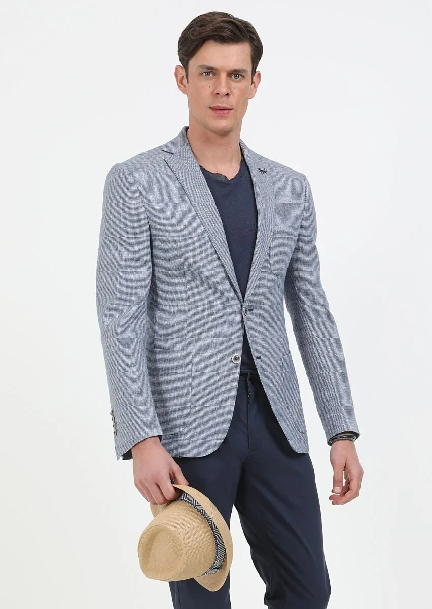 Blue Micro Zeroweight Slim Fit Cotton Blended Jacket - 1