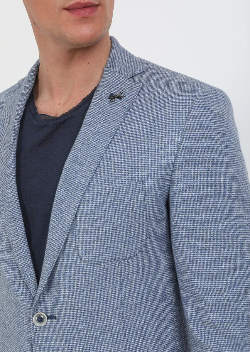 Blue Micro Zeroweight Slim Fit Cotton Blended Jacket - 4