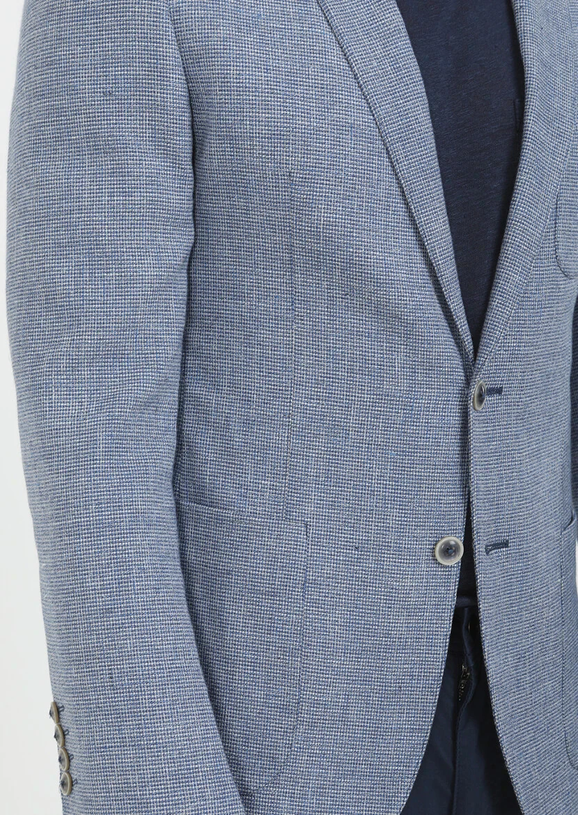 Blue Micro Zeroweight Slim Fit Cotton Blended Jacket - 5