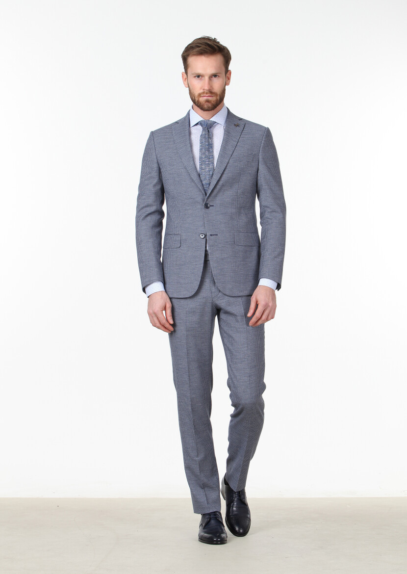 Blue Micro Zeroweight Slim Fit Wool Blended Suit - 2