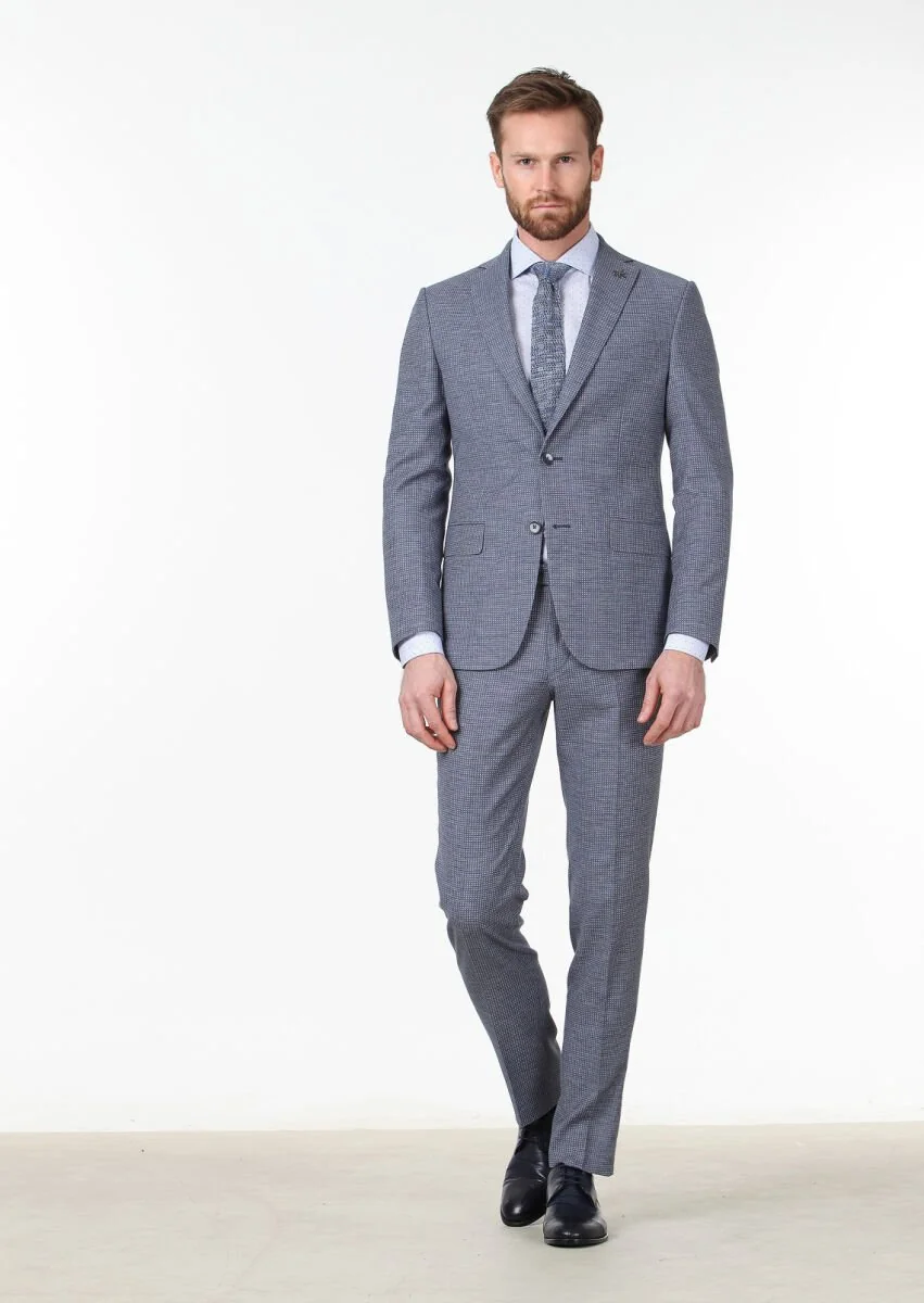 Blue Micro Zeroweight Slim Fit Wool Blended Suit - 3