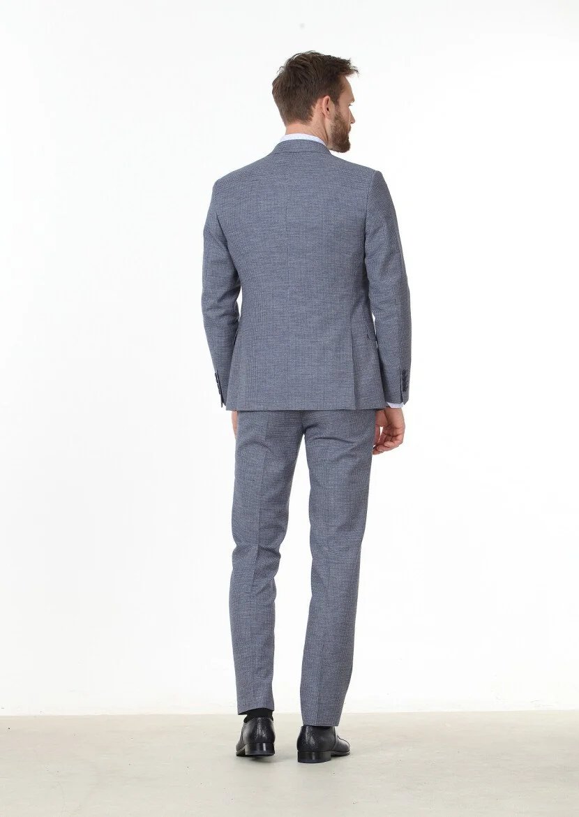 Blue Micro Zeroweight Slim Fit Wool Blended Suit - 4