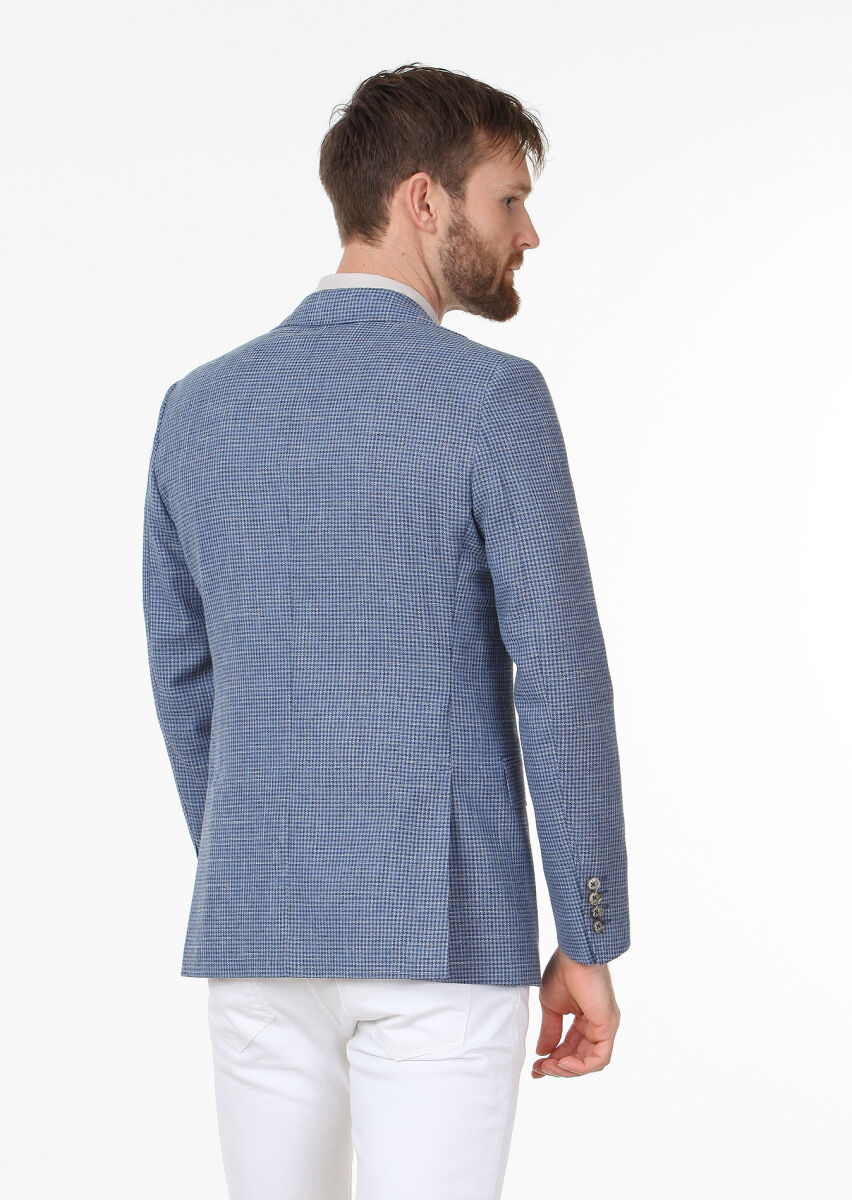 Blue Modern Fit Wool Blended Jacket - 3