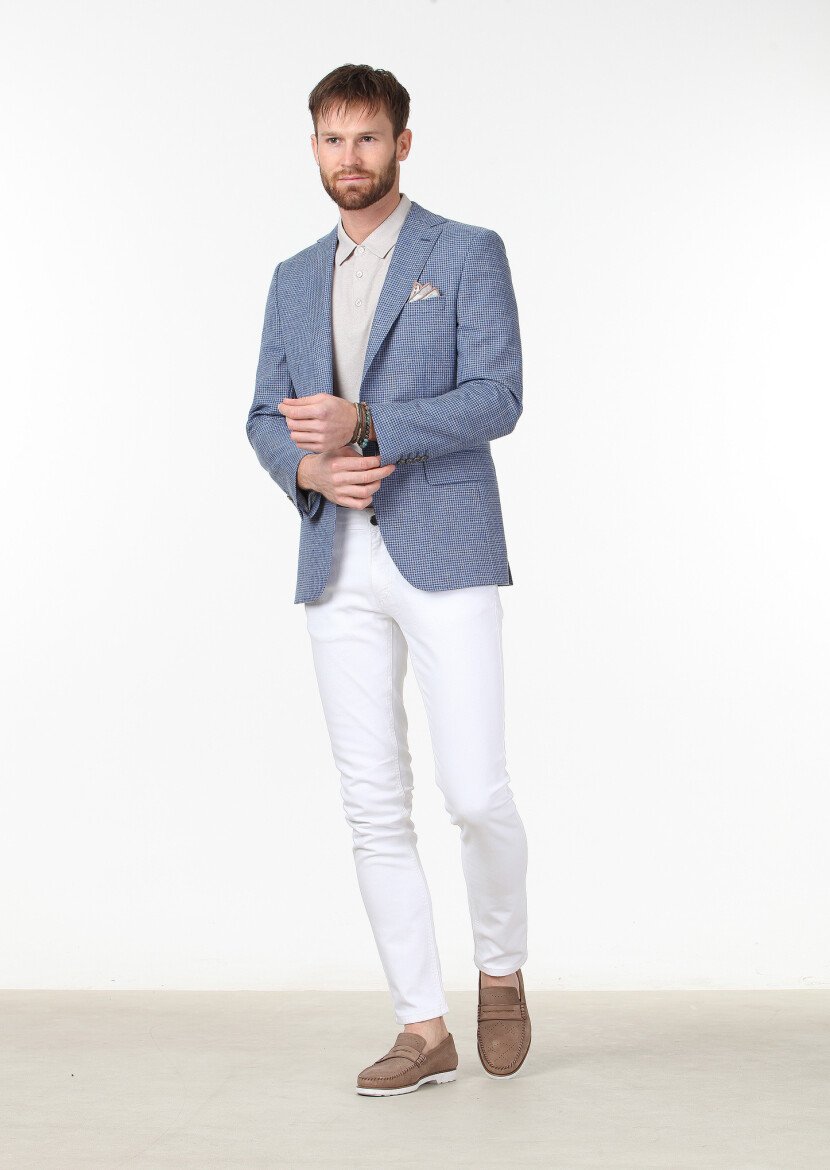 Blue Modern Fit Wool Blended Jacket - 2