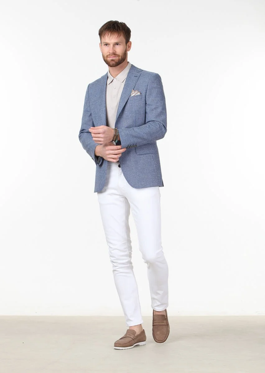 Blue Modern Fit Wool Blended Jacket - 2