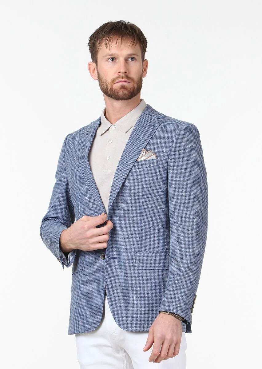 Blue Modern Fit Wool Blended Jacket - 3