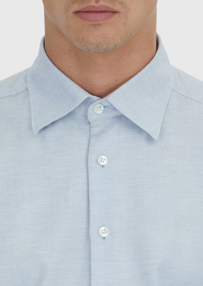 Blue Patterned Casual Fit Weaving Casual 100% Cotton Shirt - 5