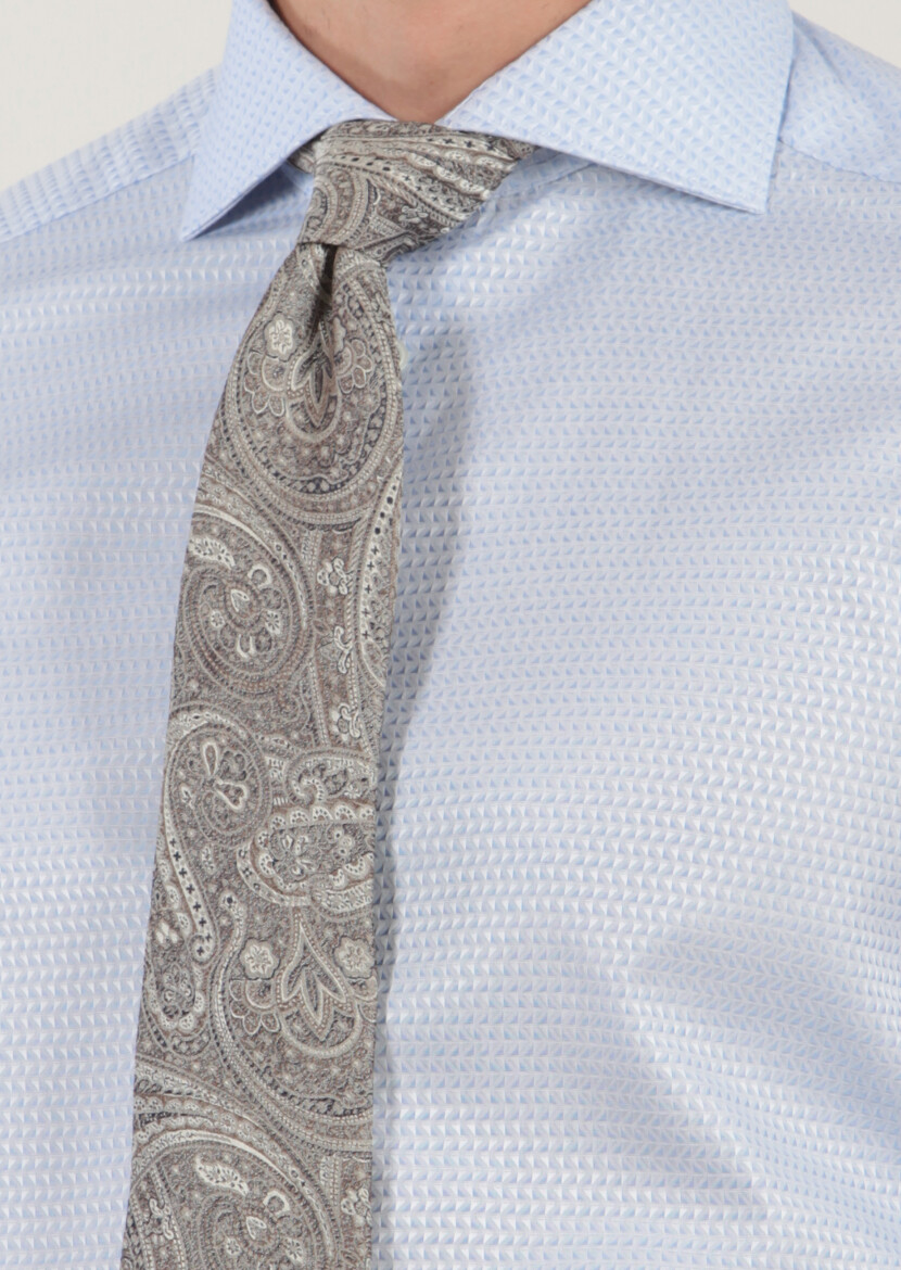 Blue Patterned Regular Fit Long Weaving Classical 100% Cotton Shirt - 3