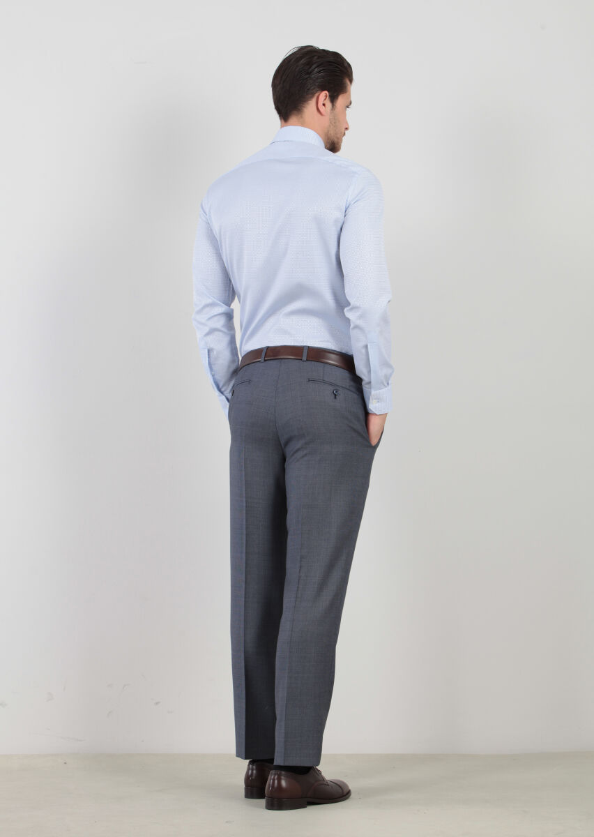 Blue Patterned Regular Fit Long Weaving Classical 100% Cotton Shirt - 4