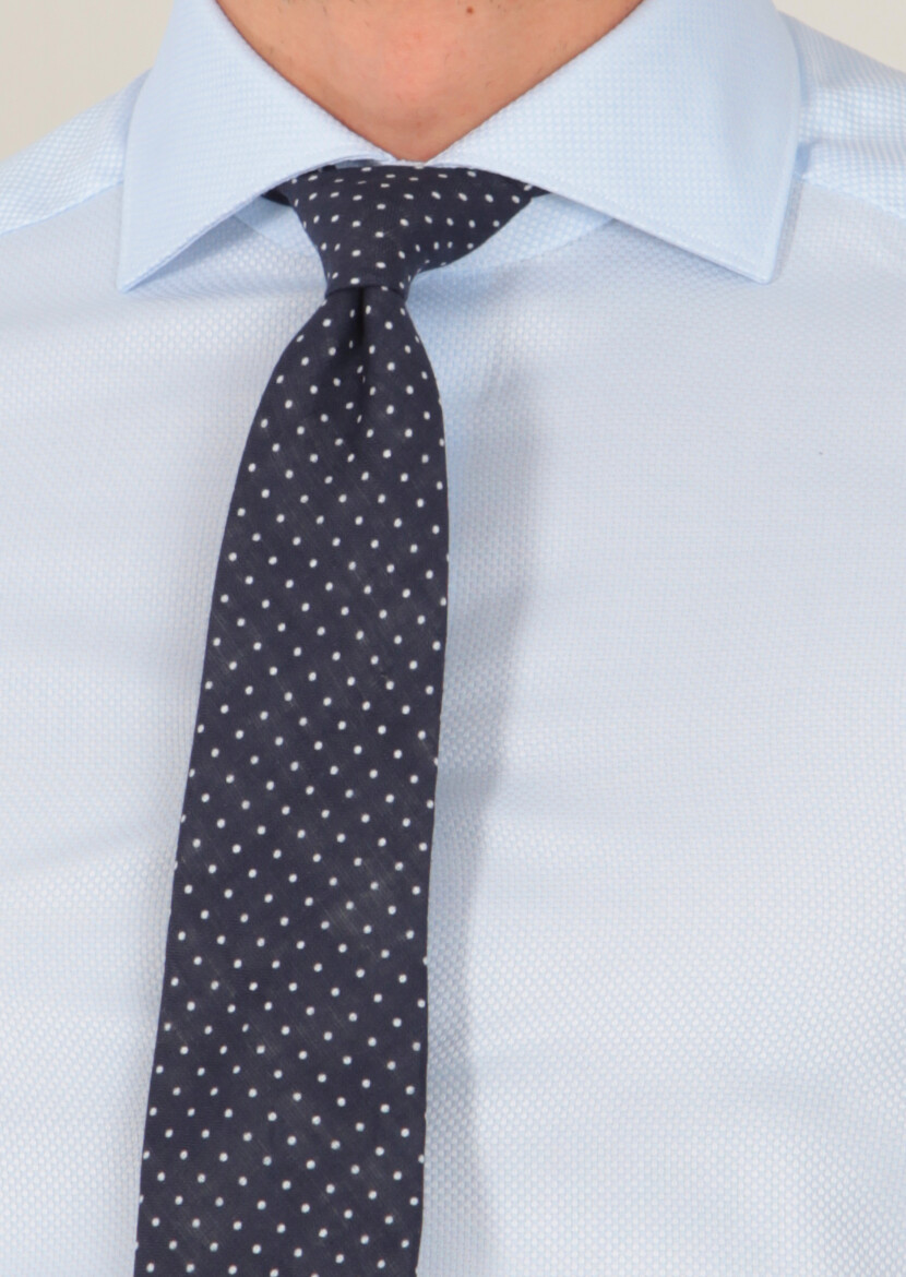 Blue Patterned Regular Fit Long Weaving Classical 100% Cotton Shirt - 3