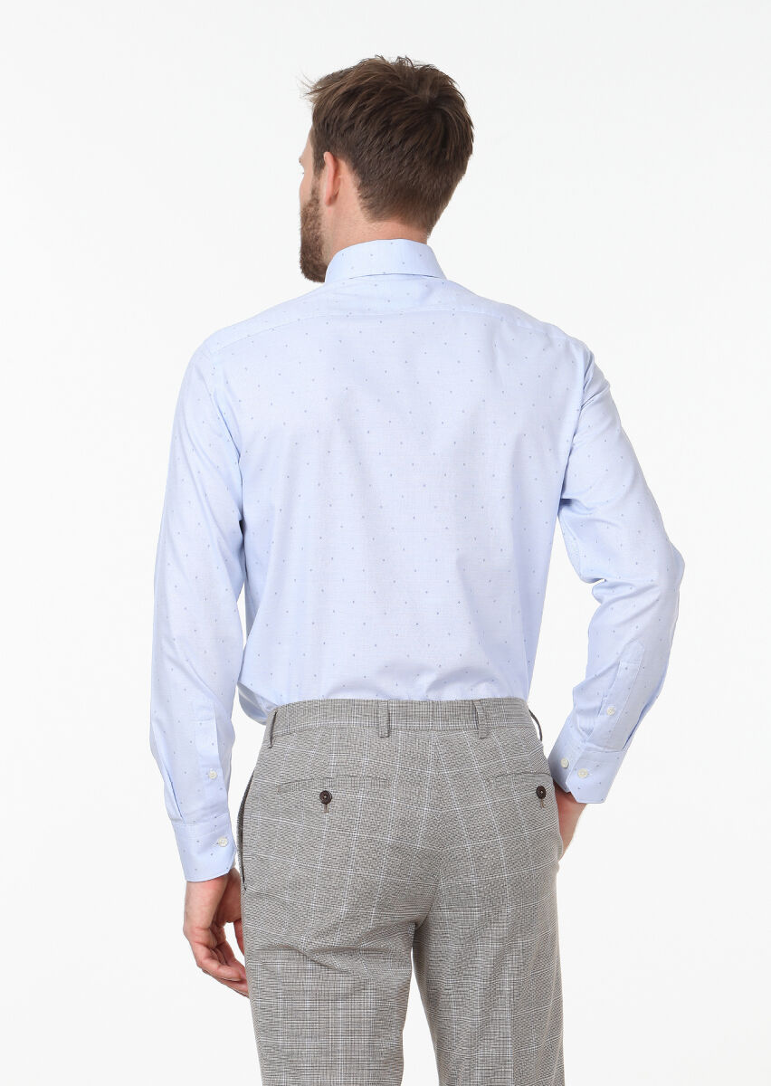 Blue Patterned Regular Fit Long Weaving Classical 100% Cotton Shirt - 3