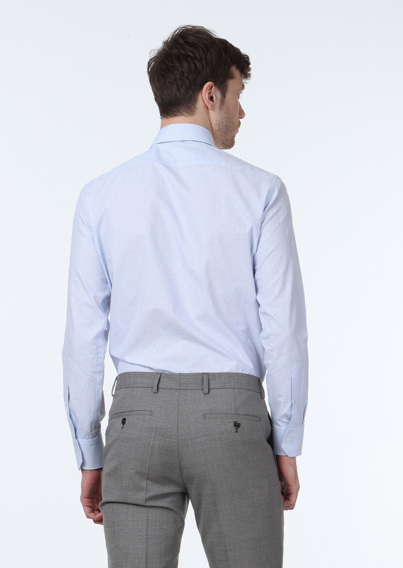 Blue Patterned Regular Fit Long Weaving Classical 100% Cotton Shirt - 4