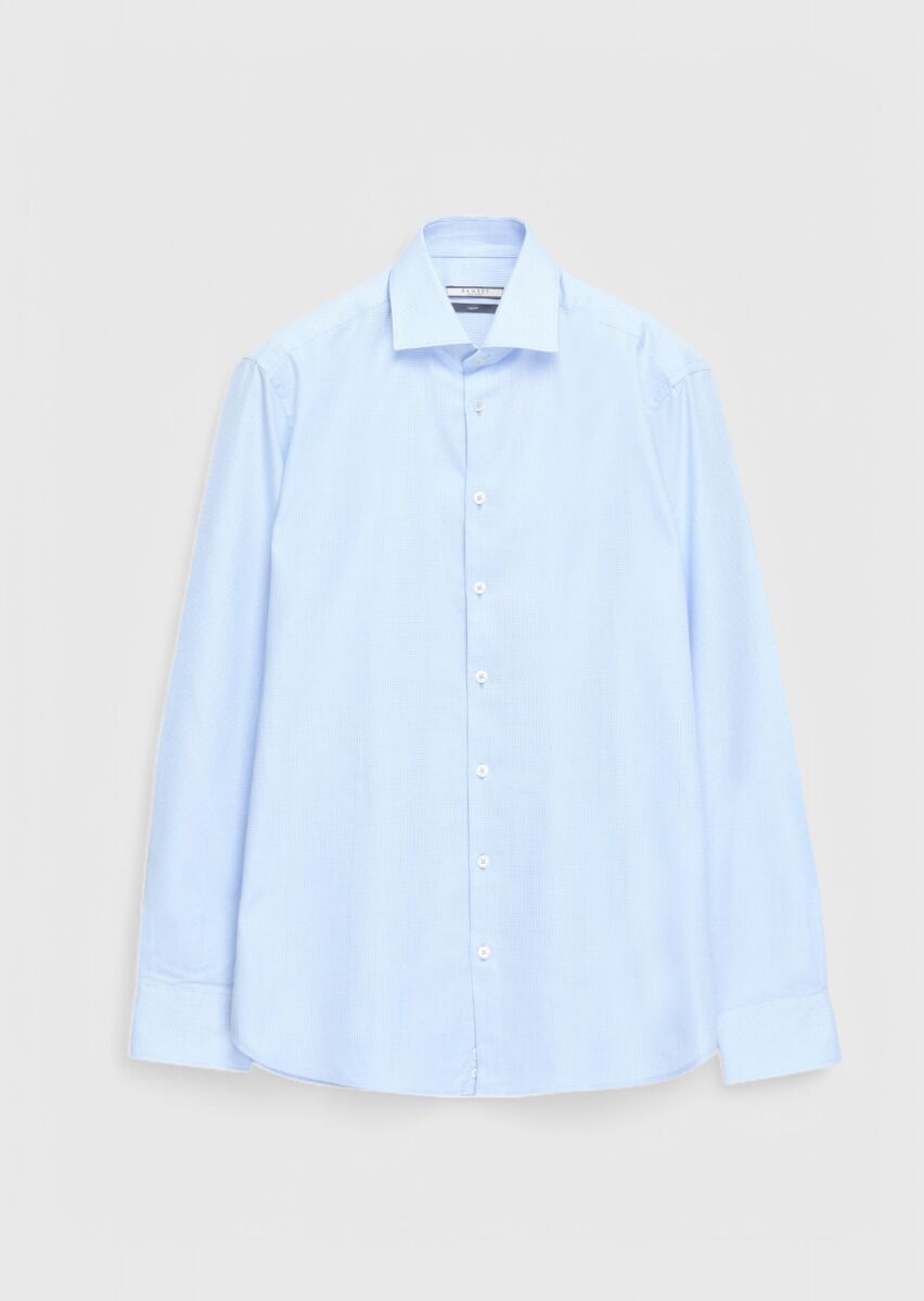 Blue Patterned Regular Fit Long Weaving Classical 100% Cotton Shirt - 1