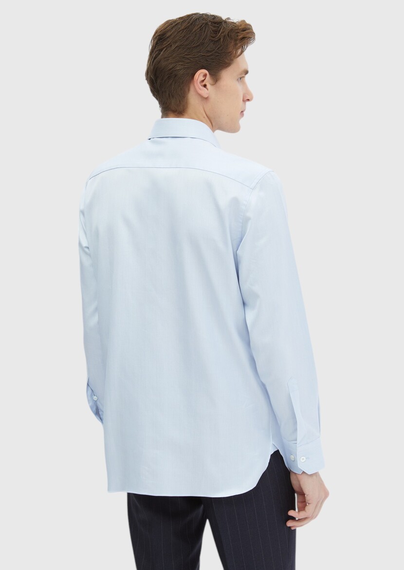 Blue Patterned Regular Fit Long Weaving Classical 100% Cotton Shirt - 5