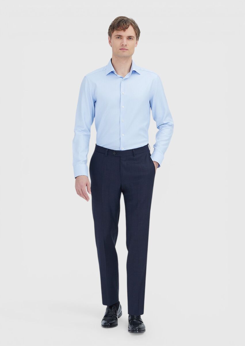 Blue Patterned Regular Fit Long Weaving Classical 100% Cotton Shirt - 2