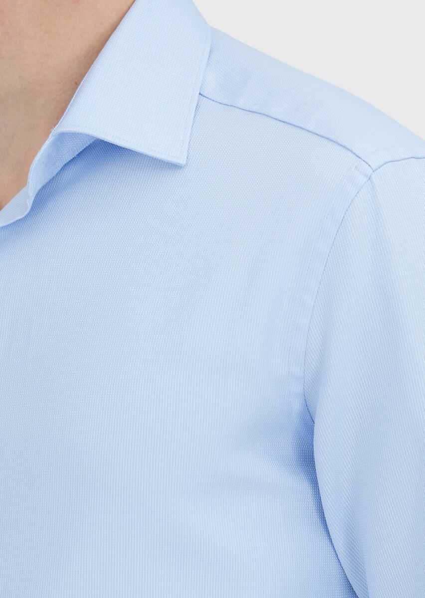 Blue Patterned Regular Fit Long Weaving Classical 100% Cotton Shirt - 3