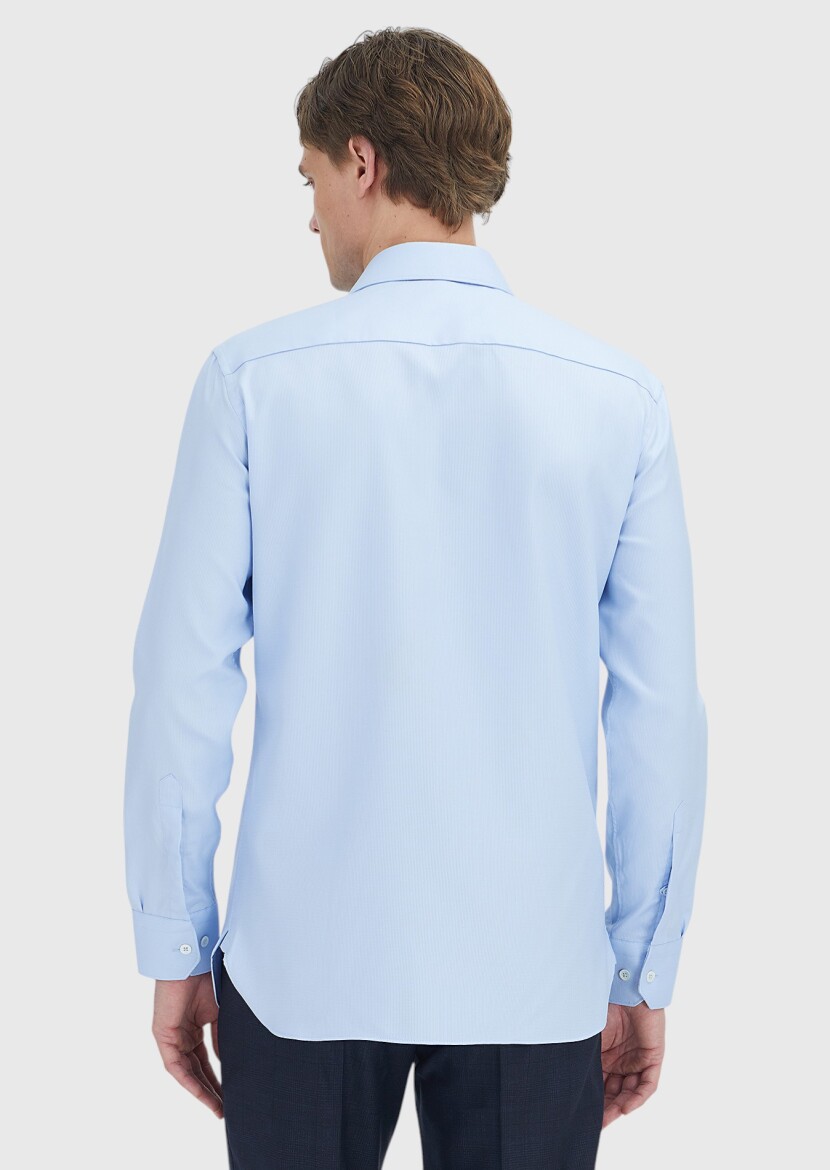 Blue Patterned Regular Fit Long Weaving Classical 100% Cotton Shirt - 4