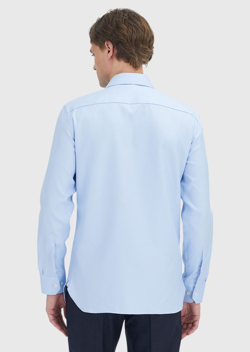 Blue Patterned Regular Fit Long Weaving Classical 100% Cotton Shirt - 4